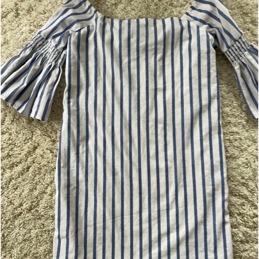 Aqua. Stripped dress. Can be worn off the shoulder. Excellent condition.